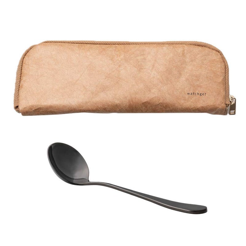 watchget Professional Coffee Cupping Spoon,Coffee Measuring Scoop Stainless Steel Round Spoons,Gift with the Spoon Holder Bag,Black - Image 1